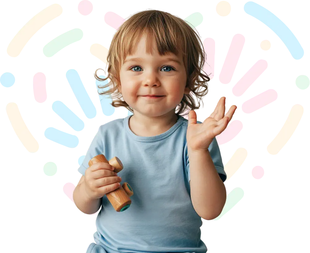 Dziecko z zabawką zapraszające do żłobka